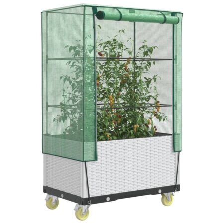 vidaXL højbed med overtræk og hjul 80x50x182 cm rattan-look