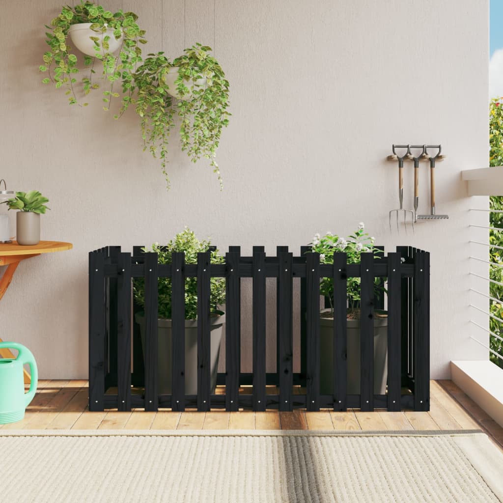 vidaXL højbed med stakitdesign 150x50x70 cm massivt fyrretræ sort vidaXL højbed med stakitdesign 150x50x70 cm massivt fyrretræ sort