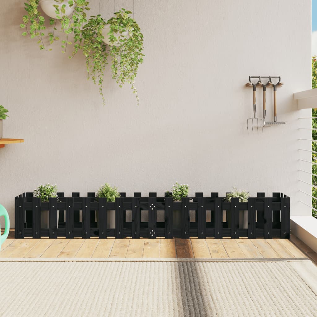 vidaXL højbed med stakitdesign 200x30x30 cm massivt fyrretræ sort vidaXL højbed med stakitdesign 200x30x30 cm massivt fyrretræ sort