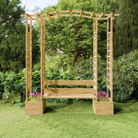 vidaXL pergola med bænk og plantekasser massivt fyrretræ imprægneret