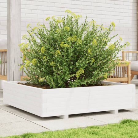 vidaXL plantekasse 100x100x26,5 cm massivt fyrretræ hvid