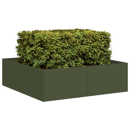 vidaXL plantekasse 100x100x30 cm stål olivengrøn