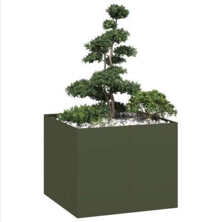 vidaXL plantekasse 100x100x80 cm stål olivengrøn