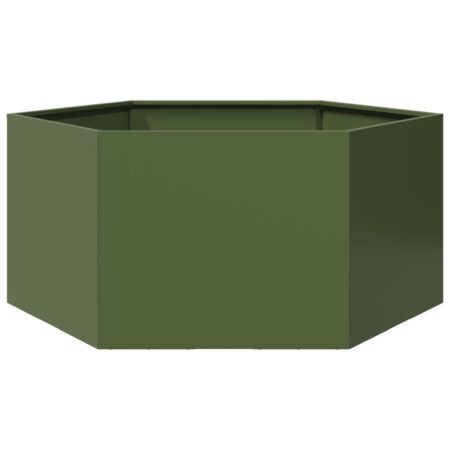 vidaXL plantekasse 104x90x45 cm sekskantet stål olivengrøn