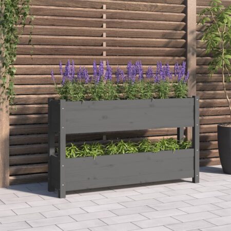 vidaXL plantekasse 112x25x66 cm massivt fyrretræ grå
