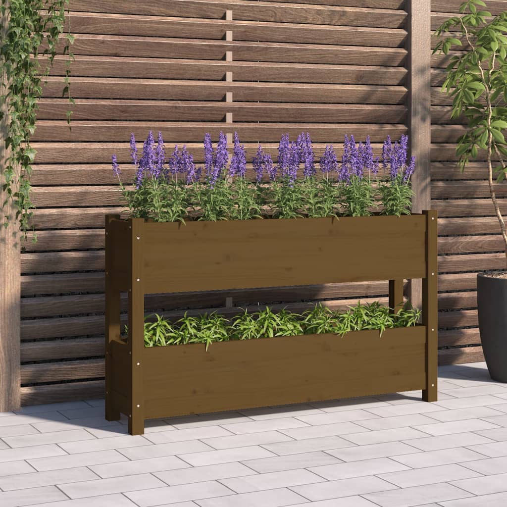 vidaXL plantekasse 112x25x66 cm massivt fyrretræ gyldenbrun vidaXL plantekasse 112x25x66 cm massivt fyrretræ gyldenbrun