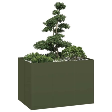 vidaXL plantekasse 120x80x80 cm stål olivengrøn