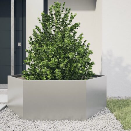 vidaXL plantekasse 138x120x45 cm sekskantet rustfrit stål