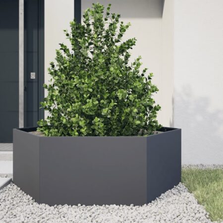vidaXL plantekasse 138x120x45 cm sekskantet stål antracitgrå