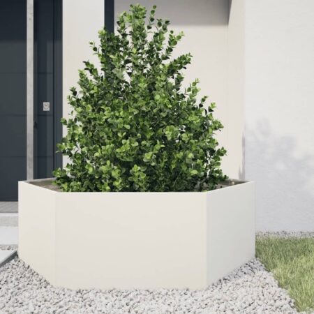 vidaXL plantekasse 138x120x45 cm sekskantet stål hvid