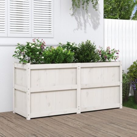 vidaXL plantekasse 150x50x70 cm massivt fyrretræ hvid