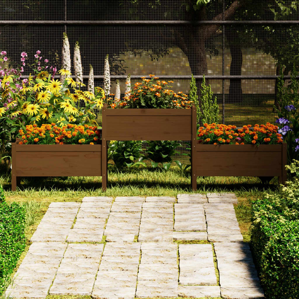 vidaXL plantekasse 245,5x44x75 cm massivt fyrretræ gyldenbrun vidaXL plantekasse 245,5x44x75 cm massivt fyrretræ gyldenbrun