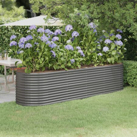 vidaXL plantekasse 296x80x68 cm pulverlakeret stål grå