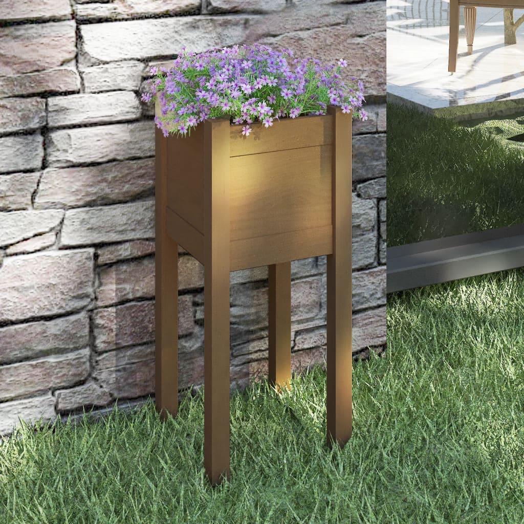 vidaXL plantekasse 31x31x70 cm massivt fyrretræ gyldenbrun vidaXL plantekasse 31x31x70 cm massivt fyrretræ gyldenbrun