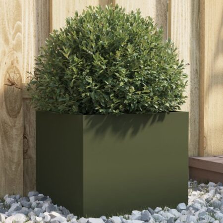 vidaXL plantekasse 32x30x29 cm stål olivengrøn