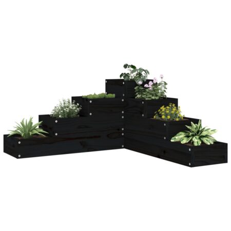 vidaXL plantekasse 4 niveauer 80,5x79x36 cm massivt fyrretræ sort