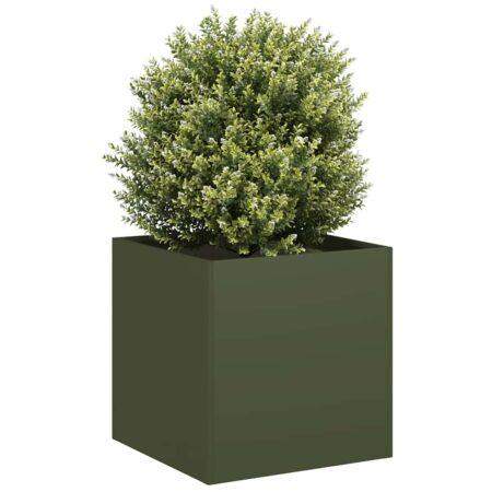 vidaXL plantekasse 40x40x40 cm koldvalset stål olivengrøn