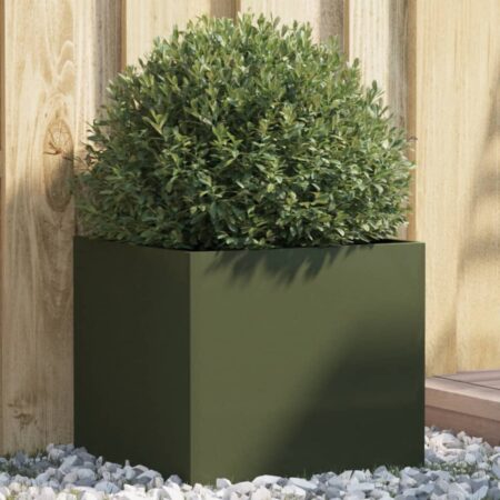 vidaXL plantekasse 42x40x39 cm stål olivengrøn