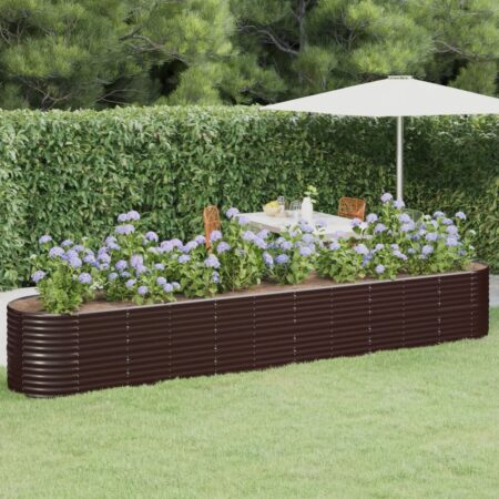 vidaXL plantekasse 440x80x68 cm pulverlakeret stål brun
