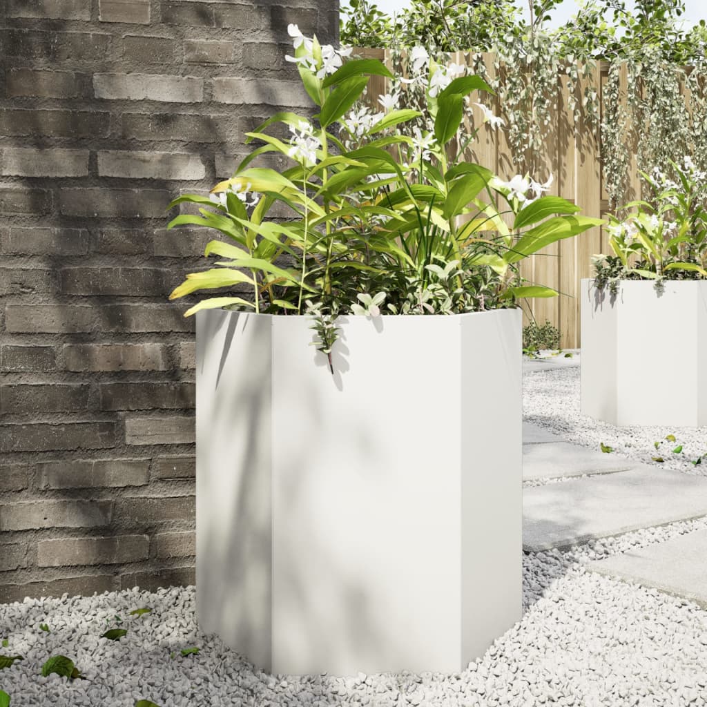 vidaXL plantekasse 46x40x45 cm sekskantet stål hvid vidaXL plantekasse 46x40x45 cm sekskantet stål hvid