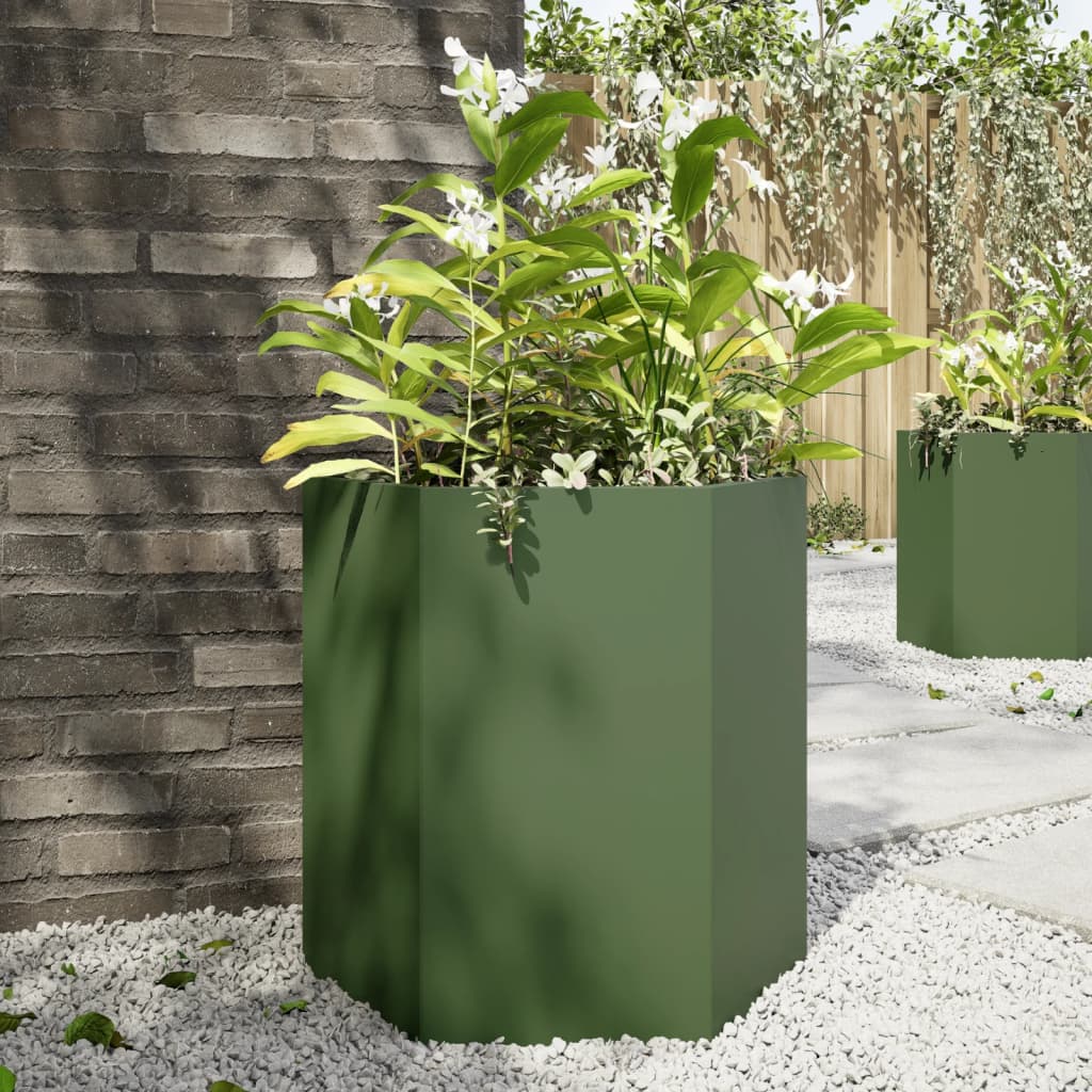 vidaXL plantekasse 46x40x45 cm sekskantet stål olivengrøn vidaXL plantekasse 46x40x45 cm sekskantet stål olivengrøn