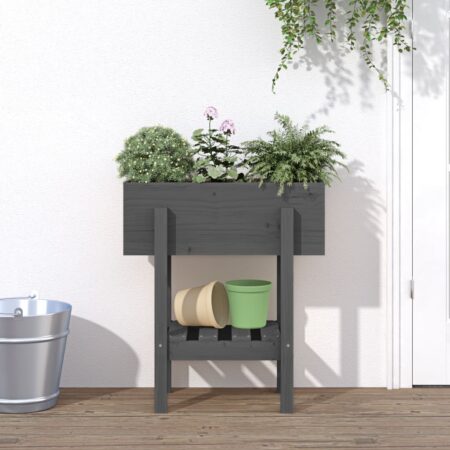 vidaXL plantekasse 62x30x69 cm massivt fyrretræ grå