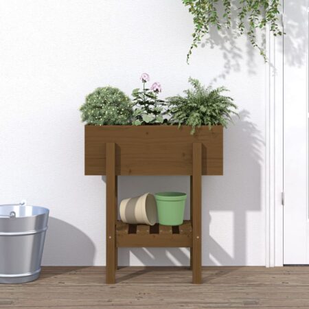 vidaXL plantekasse 62x30x69 cm massivt fyrretræ gyldenbrun