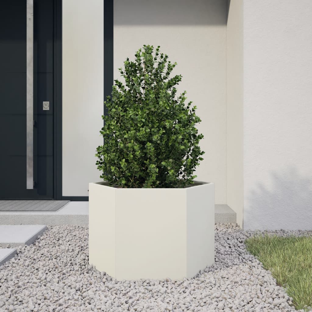 vidaXL plantekasse 69x60x45 cm sekskantet stål hvid vidaXL plantekasse 69x60x45 cm sekskantet stål hvid
