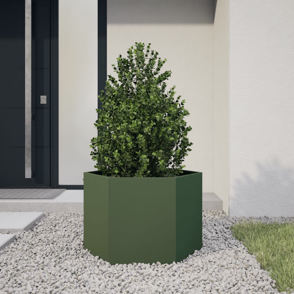 vidaXL plantekasse 69x60x45 cm sekskantet stål olivengrøn vidaXL plantekasse 69x60x45 cm sekskantet stål olivengrøn