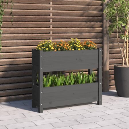 vidaXL plantekasse 77x25x66 cm massivt fyrretræ grå