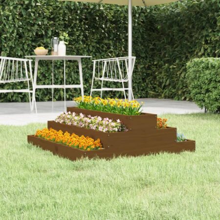 vidaXL plantekasse 80x80x27 cm massivt fyrretræ gyldenbrun