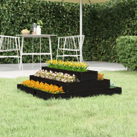 vidaXL plantekasse 80x80x27 cm massivt fyrretræ sort