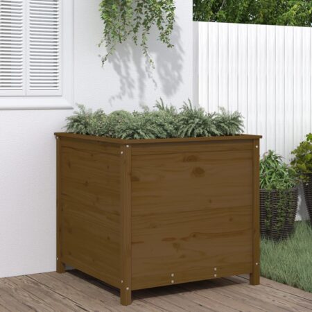 vidaXL plantekasse 82,5x82,5x78 cm massivt fyrretræ gyldenbrun