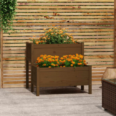vidaXL plantekasse 84,5x84x75 cm massivt fyrretræ gyldenbrun