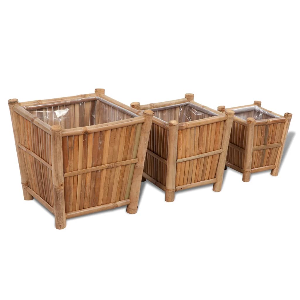 vidaXL plantekasse bambus med nylonforing 3 stk. vidaXL plantekasse bambus med nylonforing 3 stk.
