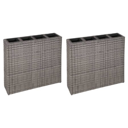 vidaXL plantekasse med 4 krukker 2 stk. polyrattan grå