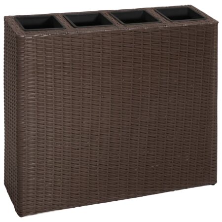 vidaXL plantekasse med 4 krukker polyrattan brun
