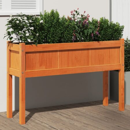 vidaXL plantekasse med ben 110x31x70 cm massivt fyrretræ gyldenbrun