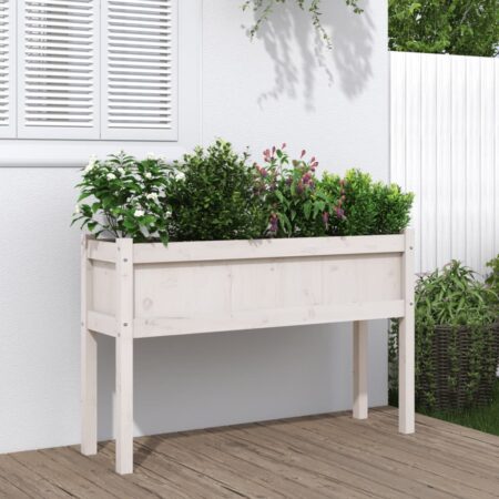 vidaXL plantekasse med ben 110x31x70 cm massivt fyrretræ hvid