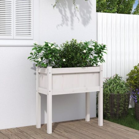 vidaXL plantekasse med ben 70x31x70 cm massivt fyrretræ hvid
