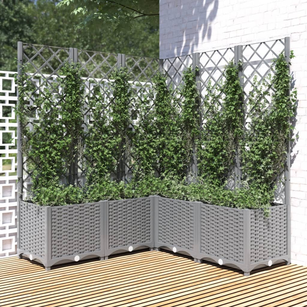 vidaXL plantekasse med espalier 120x120x136 cm PP lysegrå vidaXL plantekasse med espalier 120x120x136 cm PP lysegrå