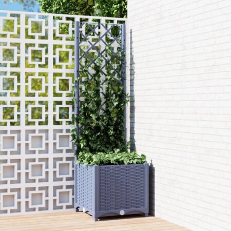 vidaXL plantekasse med espalier 40x40x136 cm PP blågrå