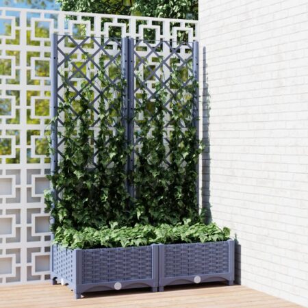 vidaXL plantekasse med espalier 80x40x121,5 cm PP blågrå