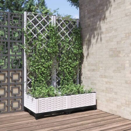 vidaXL plantekasse med espalier 80x40x121,5 cm PP hvid