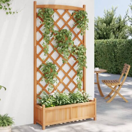 vidaXL plantekasse med espalier massivt grantræ brun