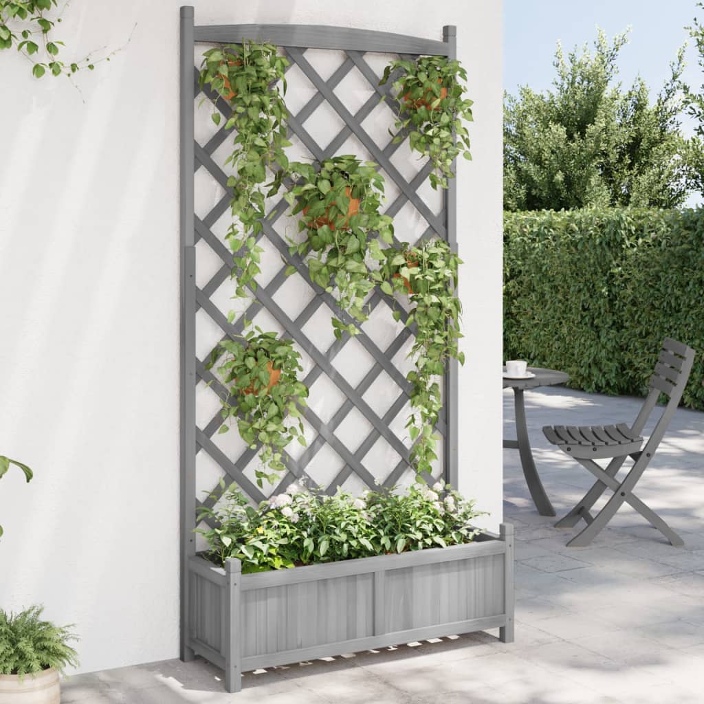 vidaXL plantekasse med espalier massivt grantræ grå vidaXL plantekasse med espalier massivt grantræ grå