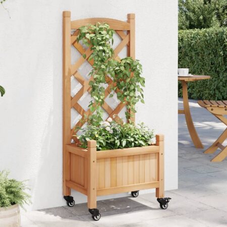 vidaXL plantekasse med espalier og hjul massivt fyrretræ brun