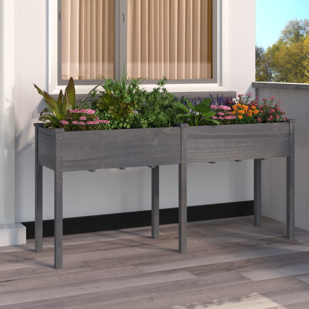 vidaXL plantekasse med foring 161x45x76 cm massivt fyrretræ grå vidaXL plantekasse med foring 161x45x76 cm massivt fyrretræ grå