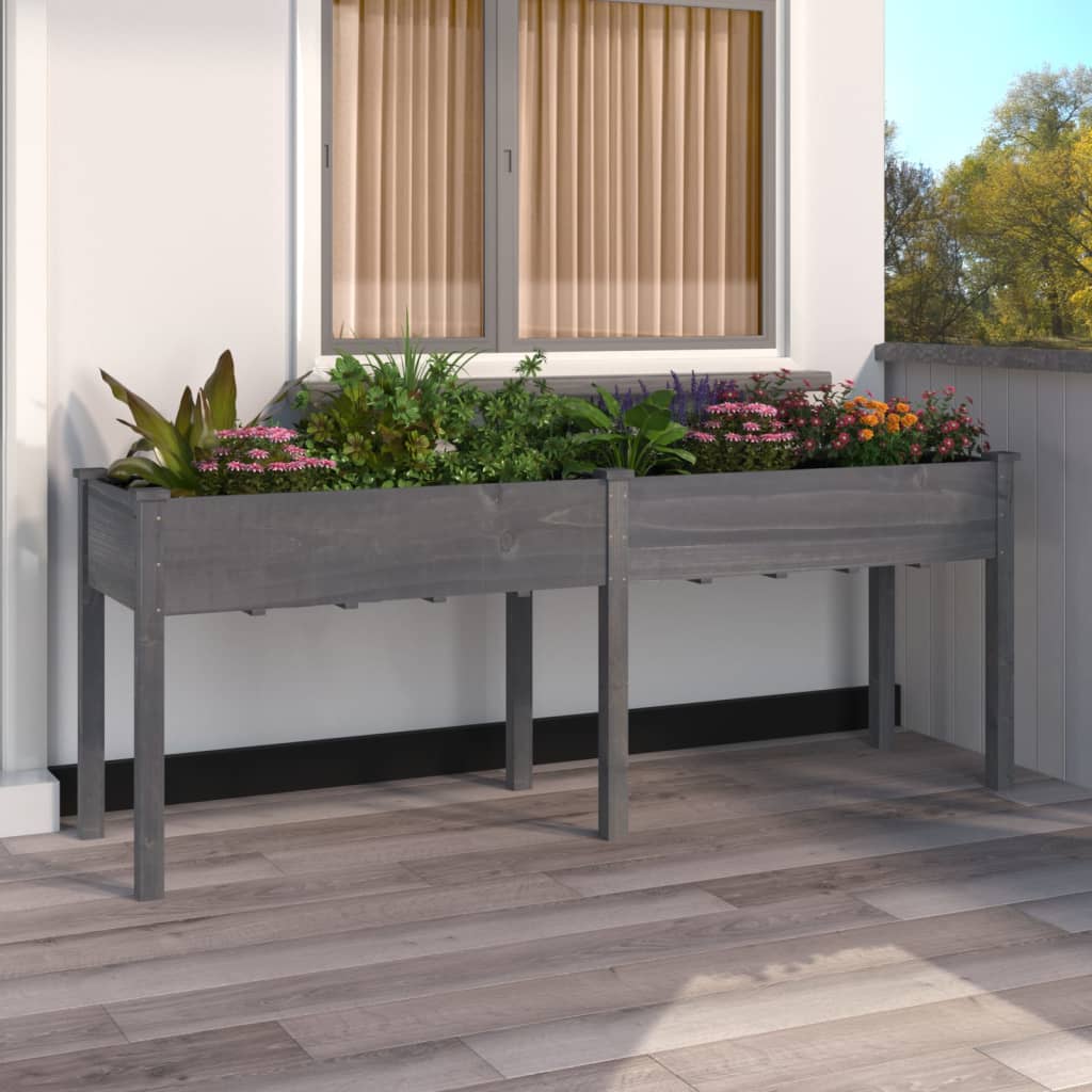 vidaXL plantekasse med foring 203x53x76 cm massivt fyrretræ grå vidaXL plantekasse med foring 203x53x76 cm massivt fyrretræ grå