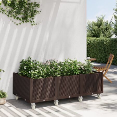 vidaXL plantekasse med hjul 150x80x54 cm PP brun